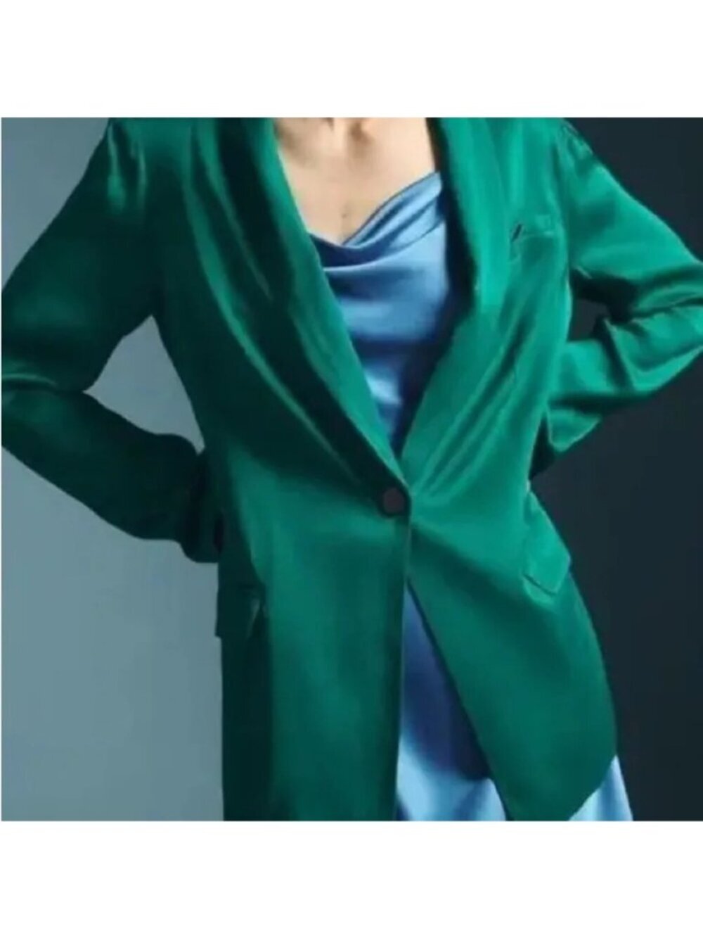Maeve Anthropologie Womens Button Front Shine Sailor Blazer Size M Green Casual